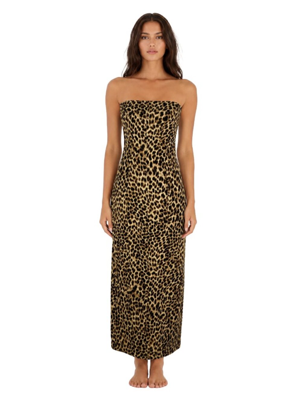 Zara Leopard Print Strapless Bodycon Midi Dress Slit Y2K Chic Size S